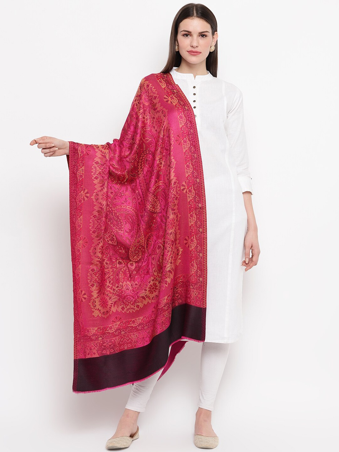 

Tossido Women Magenta Pink Ethnic Motifs Woven Design Kashmiri Stole