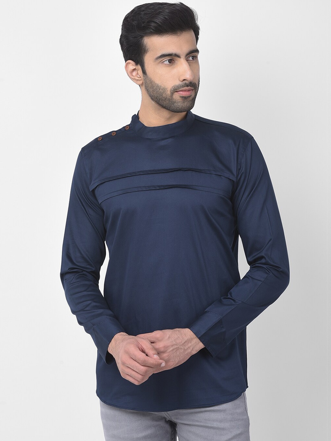 

SG LEMAN Men Navy Blue Solid Straight Short Kurta