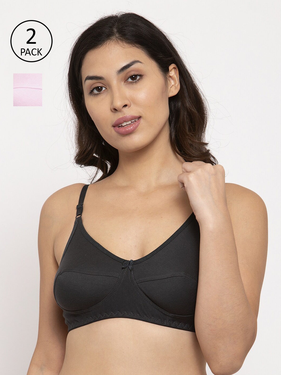 

Innocence Women Pack of 2 Solid Non-Wired Non-Padded Sustainable Everyday Bras BBAPLIN90548, Black