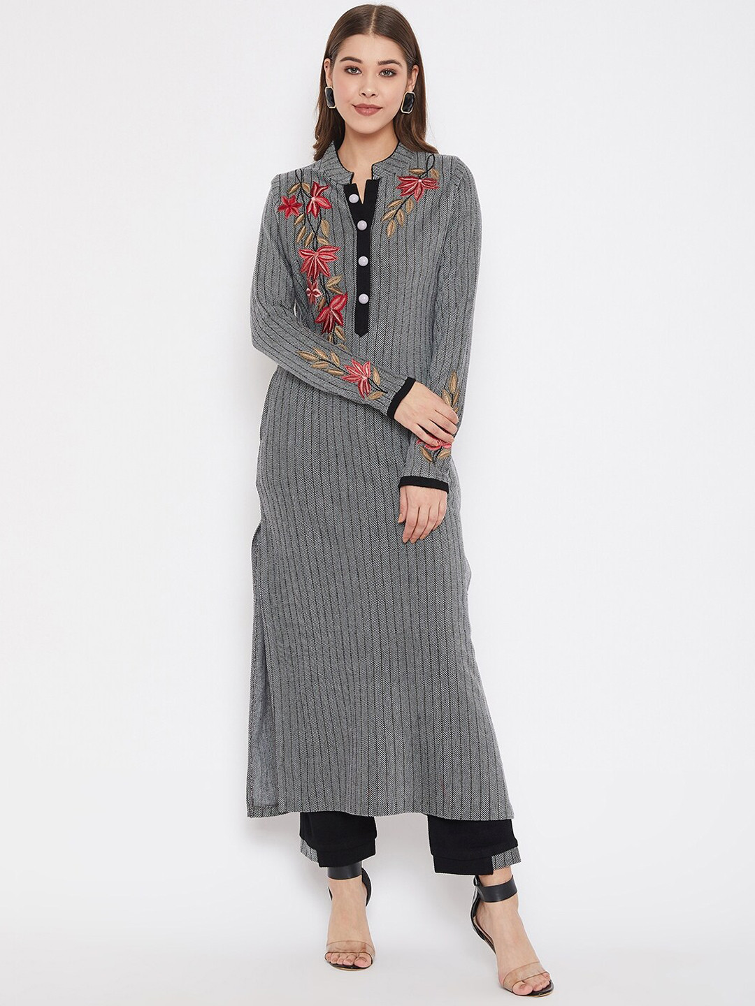 

Zigo Women Grey & Black Embroidered Kurta with Trousers