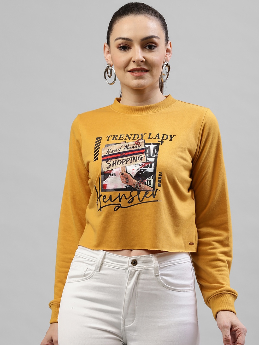 

KASSUALLY Women Mustard Printed Sweatshirt