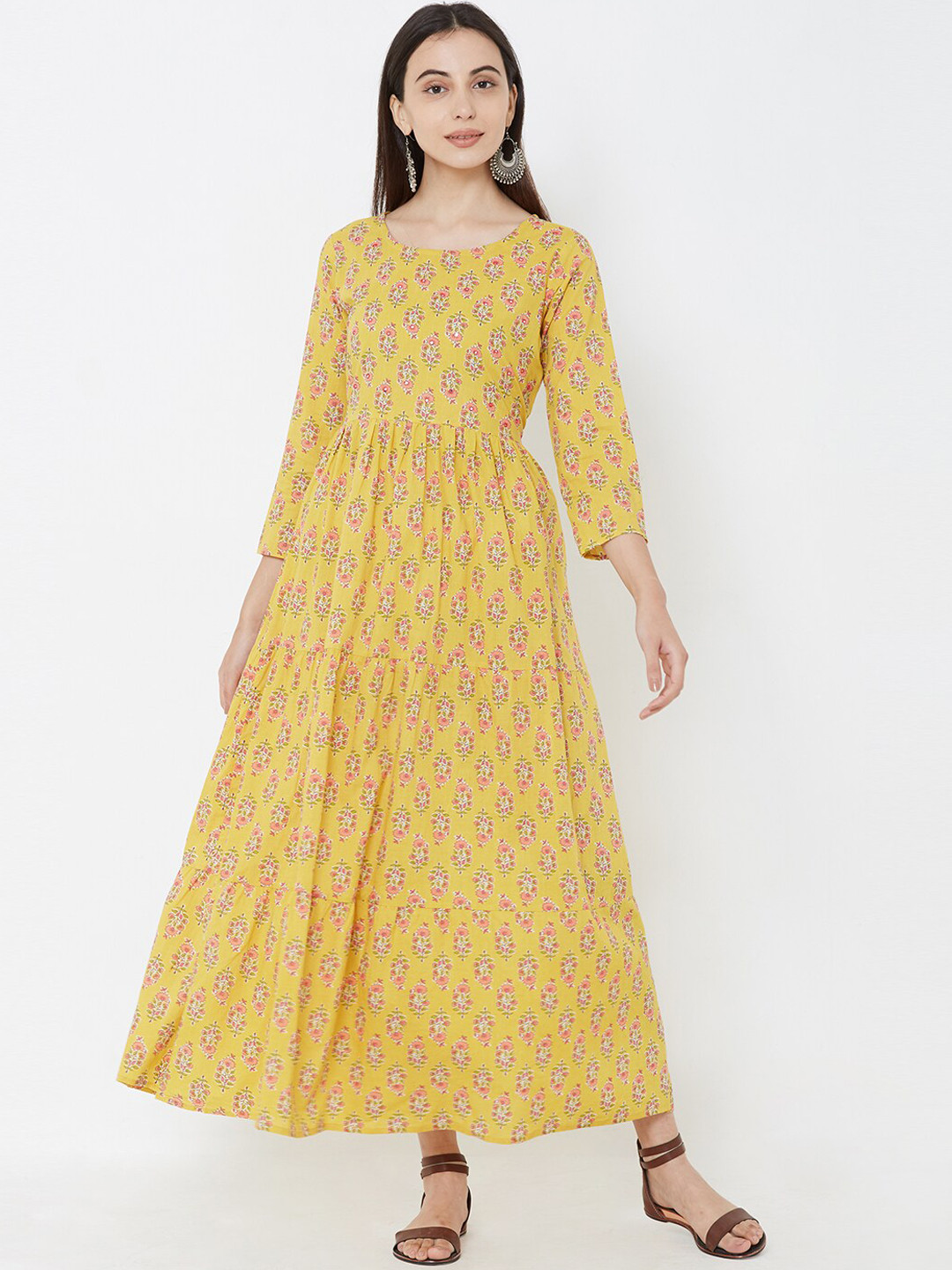 

FASHOR Women Yellow Printed Maxi Dress