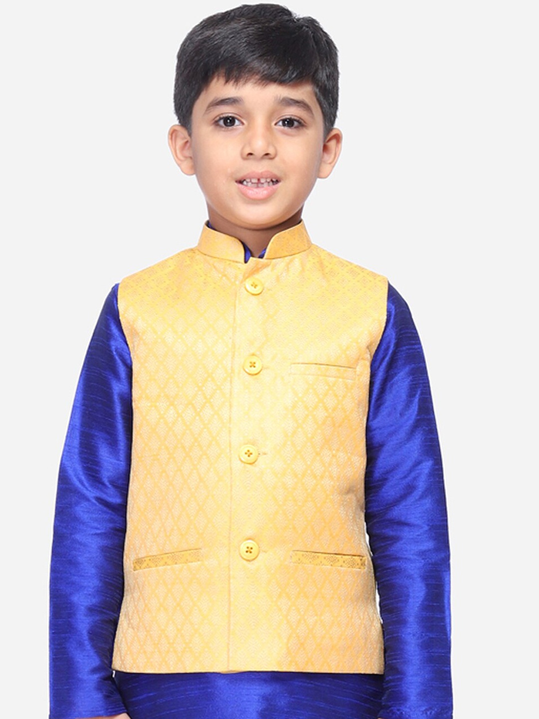 

NAMASKAR Boys Beige Woven Design Nehru Jacket