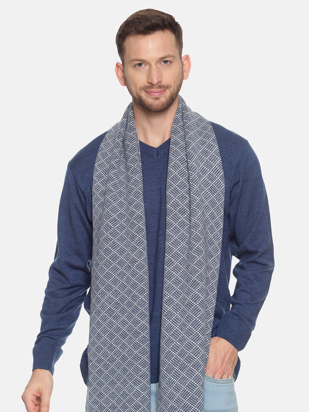 

513 Men Blue & Grey Patterned Muffler