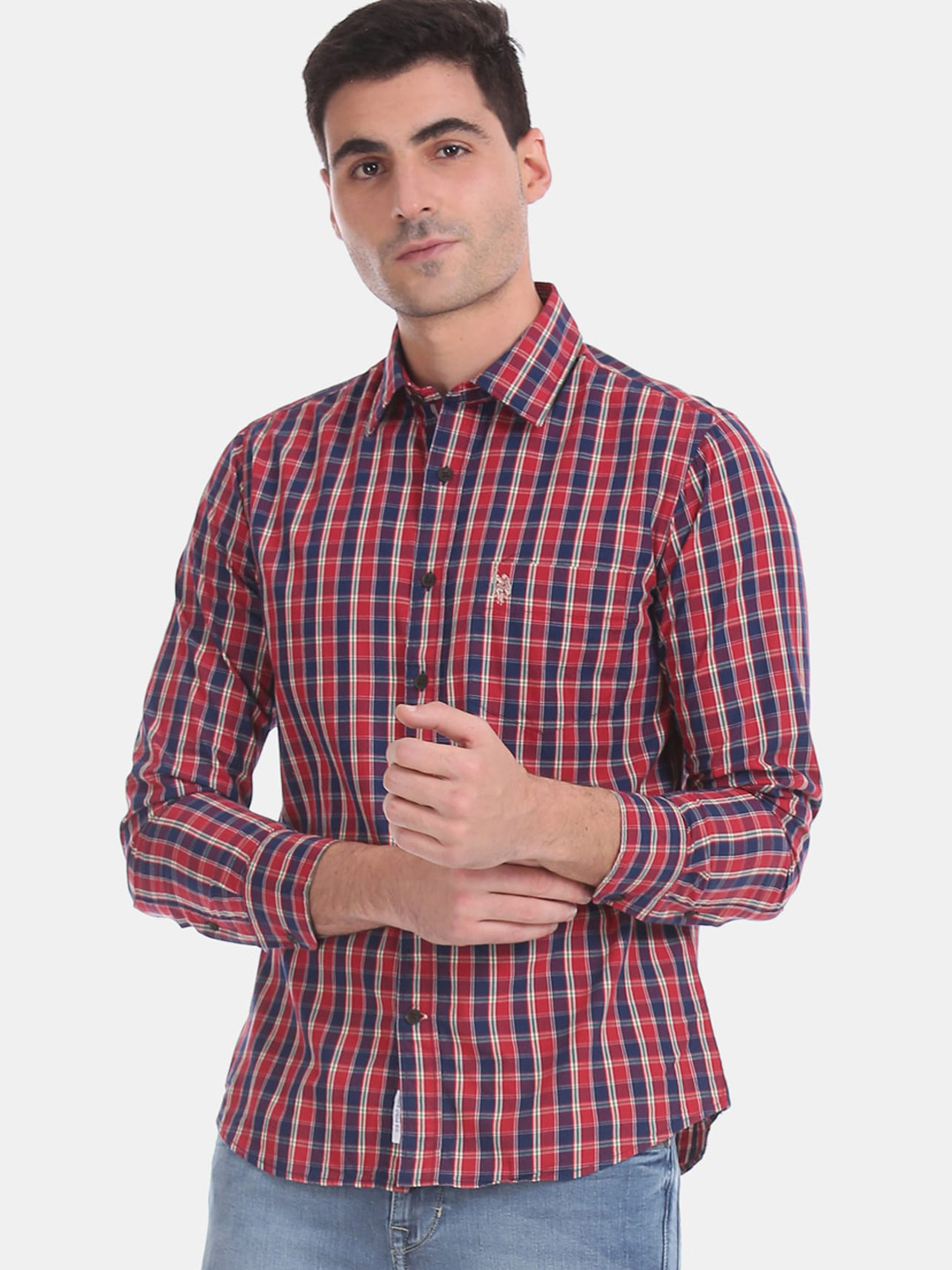 

U.S. Polo Assn. Men Red Regular Fit Checked Casual Shirt