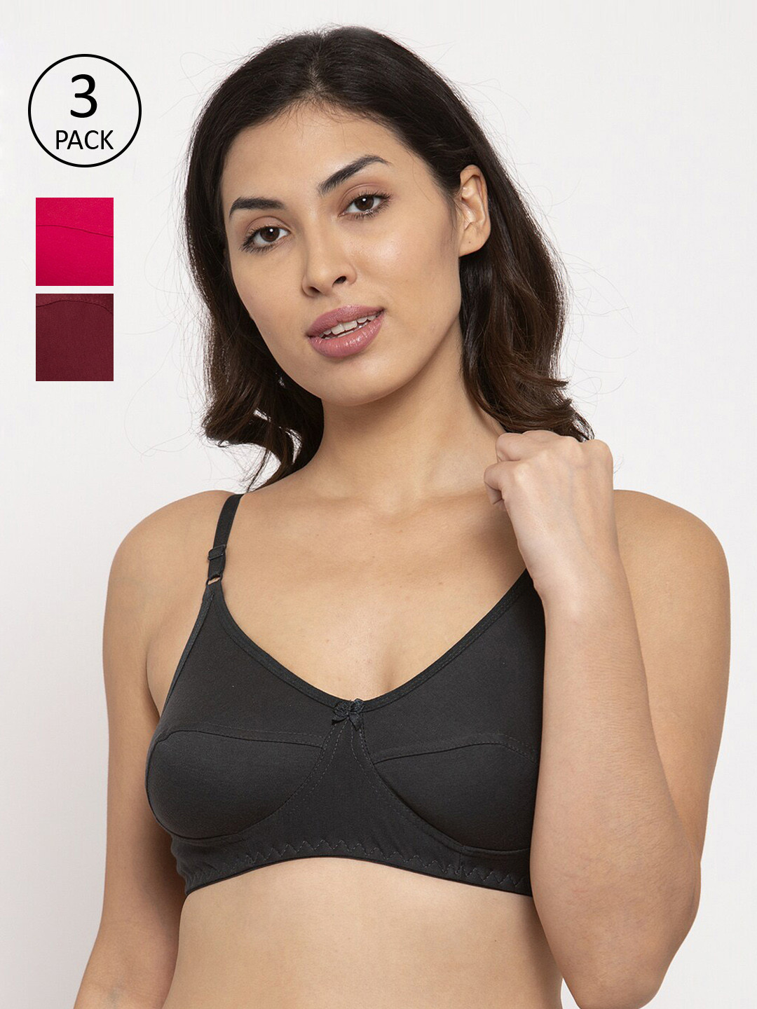 

Innocence Pack Of 3 Black Red And Maroon Solid Everyday Bras BBAPLIN90565_28B