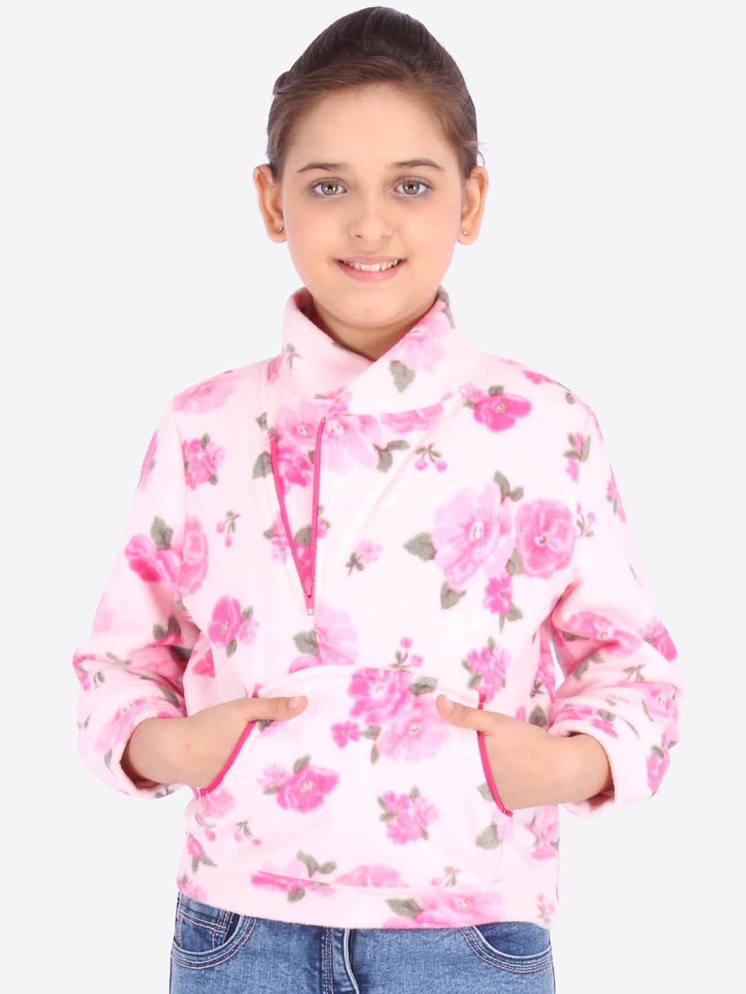 

CUTECUMBER Girls Pink & White Printed Sweatshirt