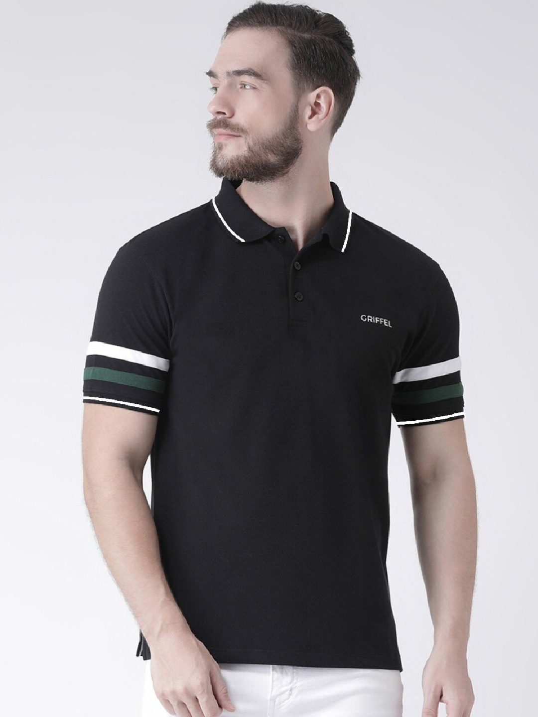

GRIFFEL Men Black Solid Polo Collar T-shirt