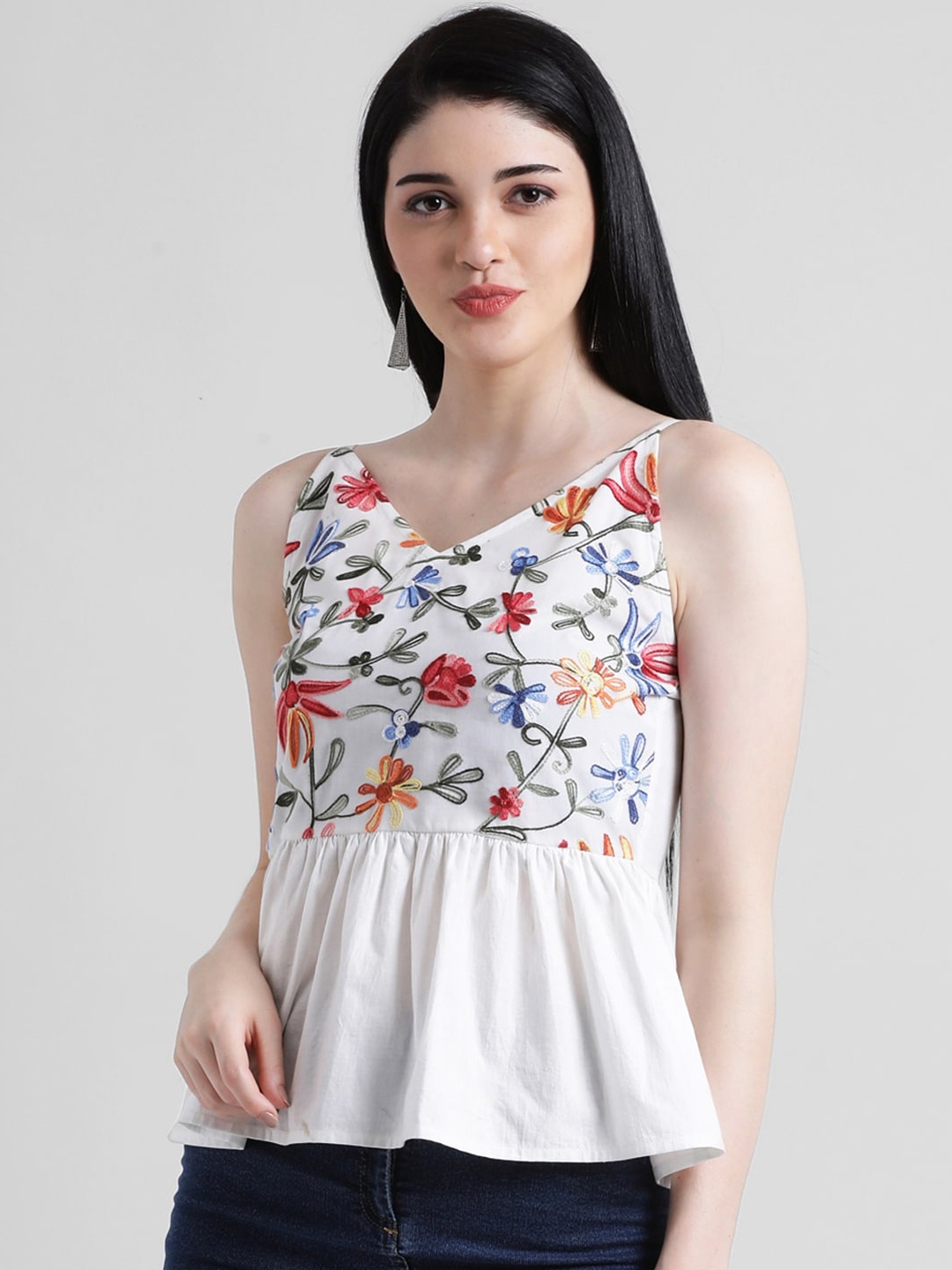 

Zink London Women White Printed A-Line Top