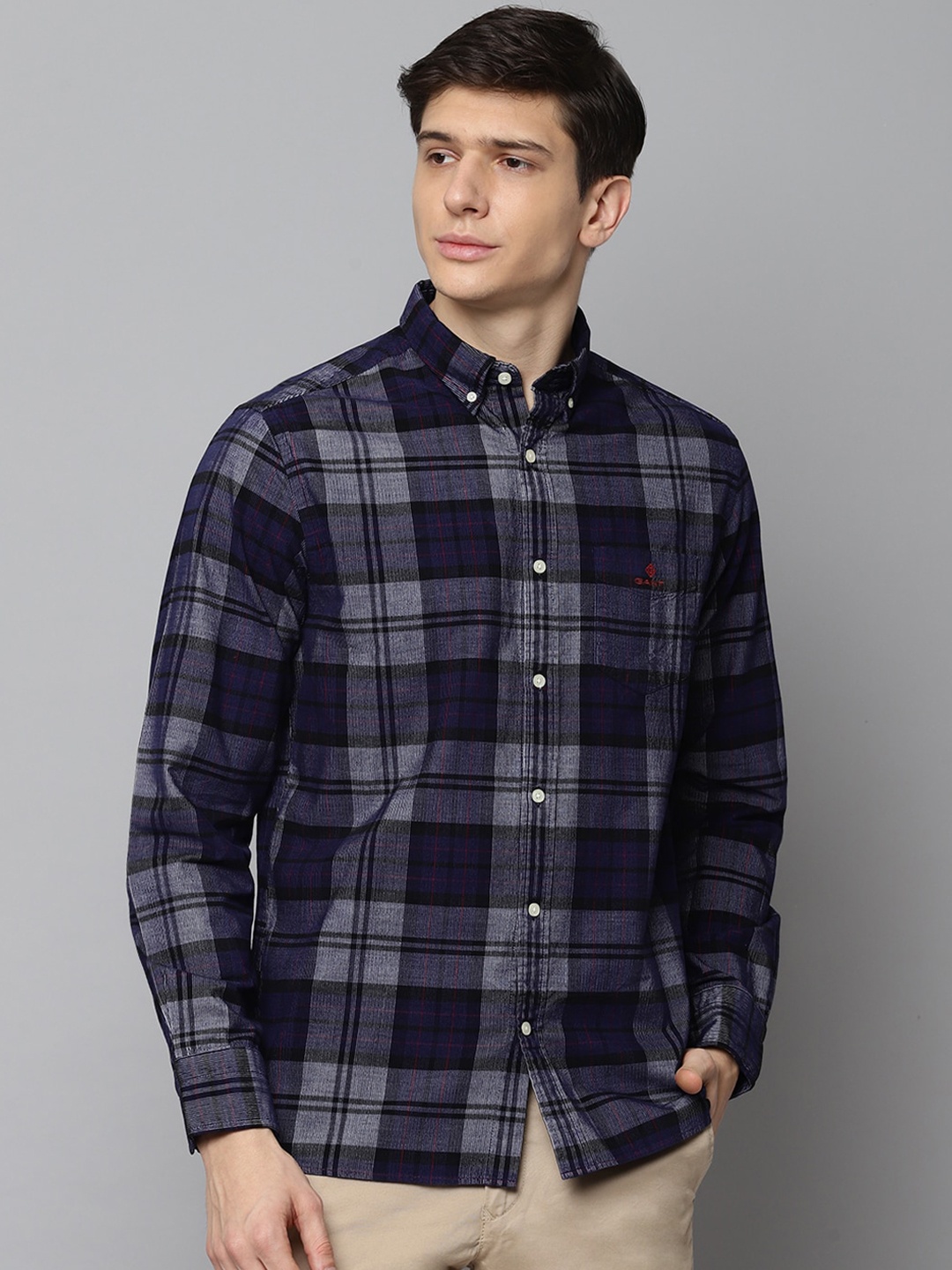

GANT Men Navy Blue Straight Regular Fit Checked Casual Shirt