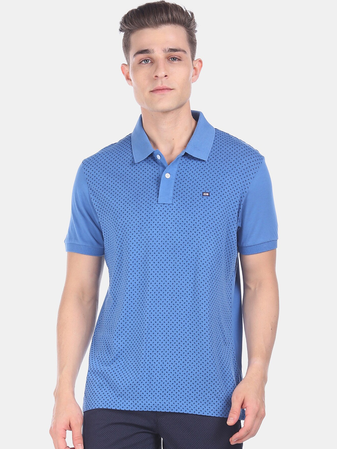 

Arrow Sport Men Blue Printed Polo Collar T-shirt