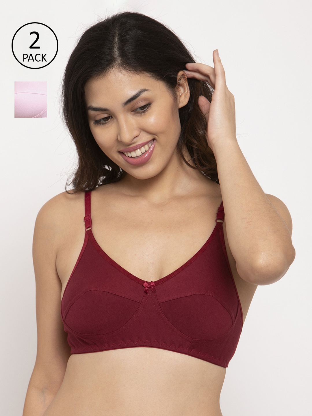 

Innocence Pack of 2 Maroon & Pink Solid Non-Wired Non-Padded Everyday Bra BBAPLIN90557_34B