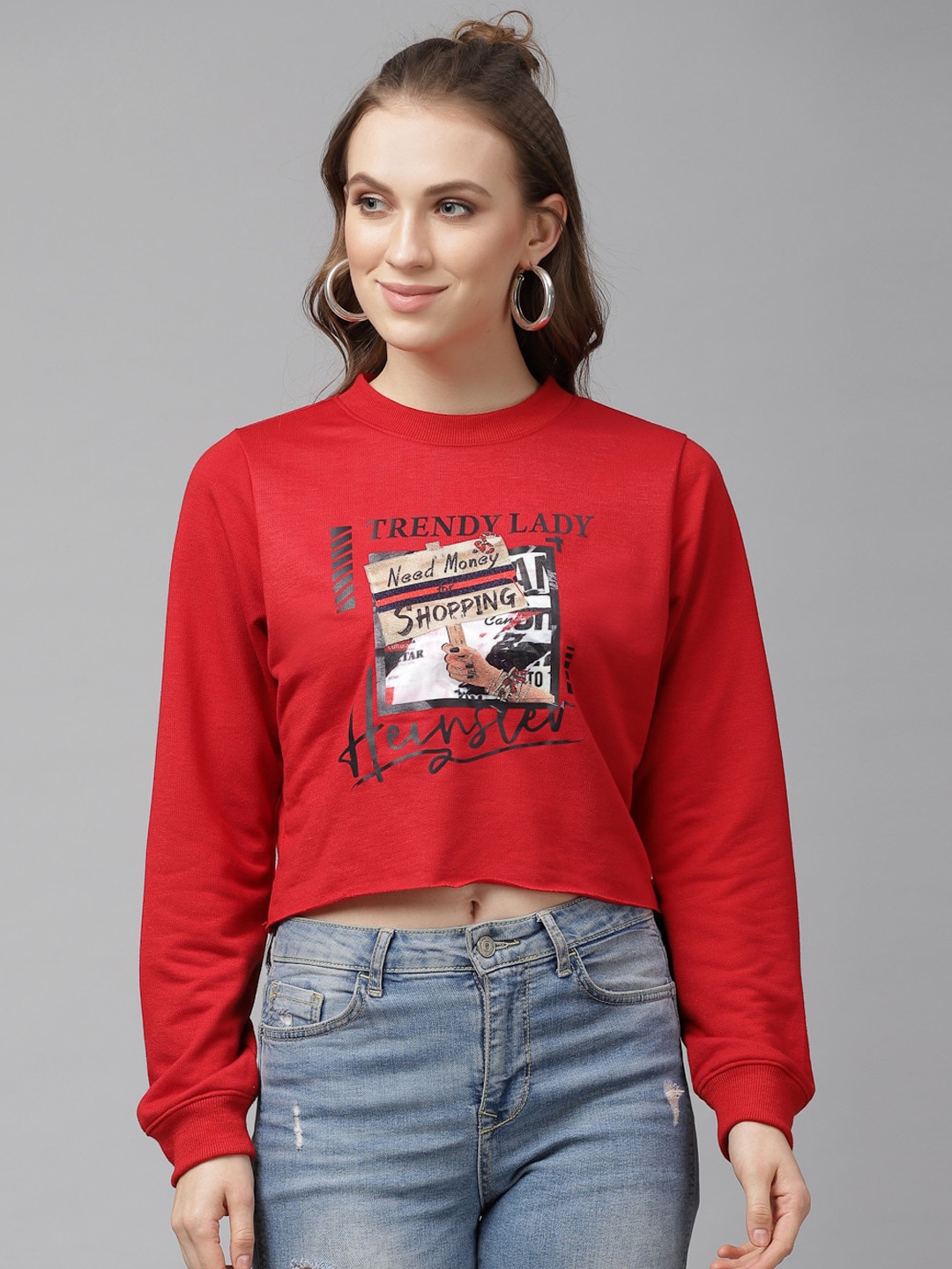 

KASSUALLY Women Red Printed Sweatshirt