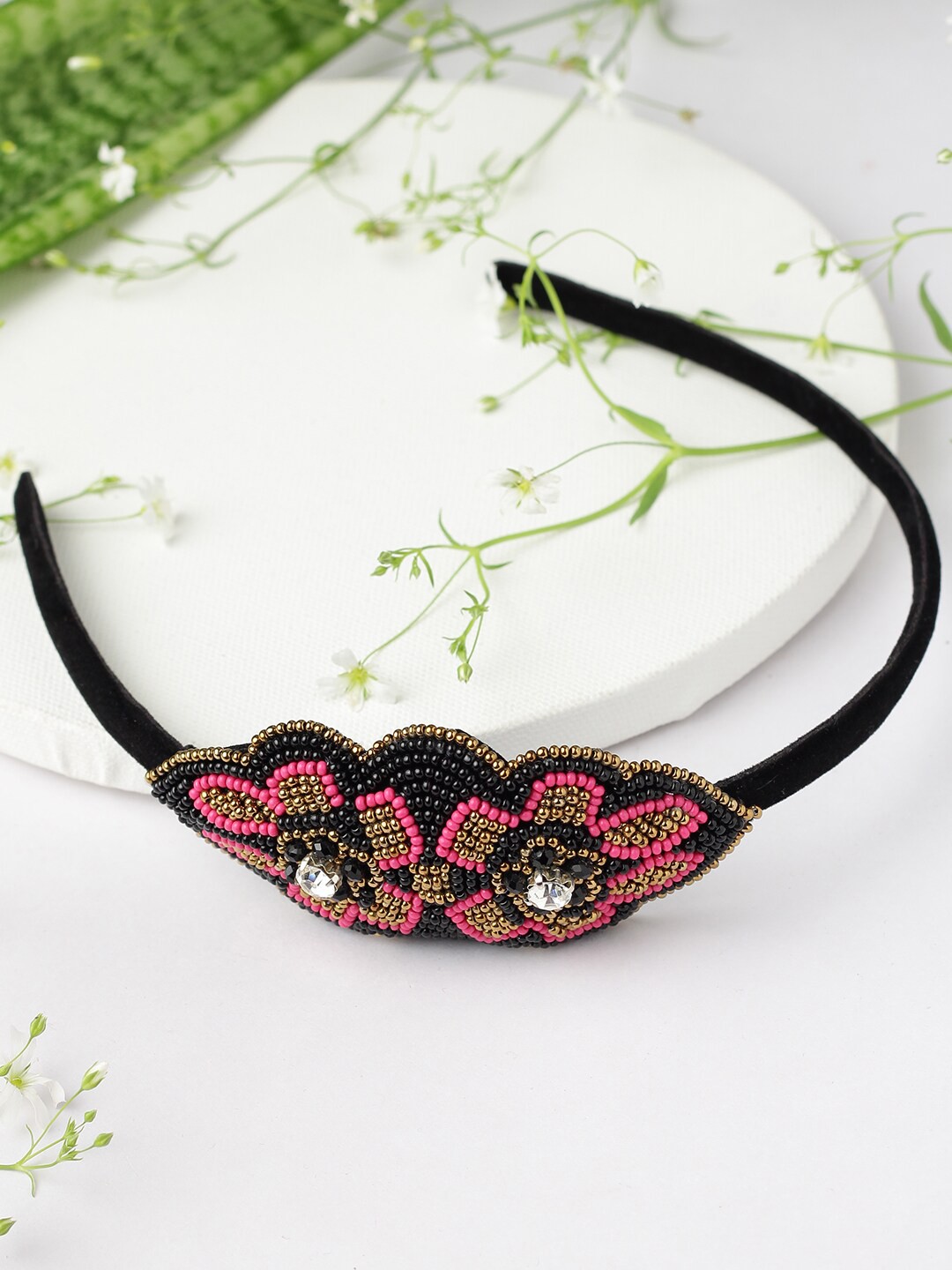 

STREET 9 Women Black & Pink Embellished Hairband