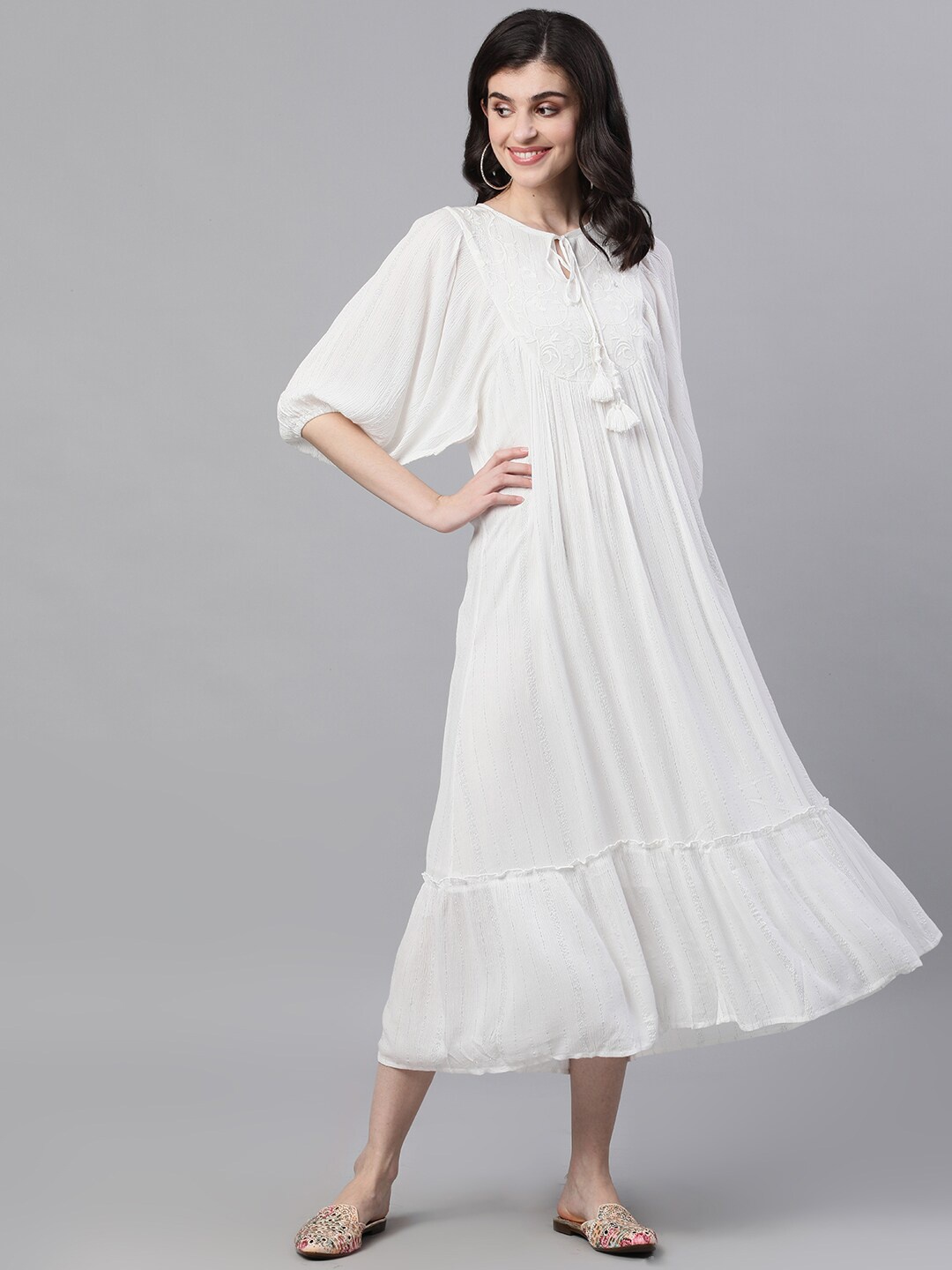 

Ishin Women White Solid A-Line Dress