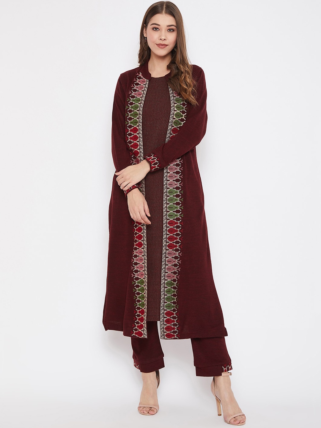 

Zigo Women Maroon Embroidered Kurta with Trousers