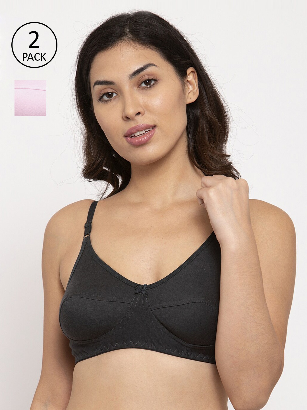 

Innocence Pack Of 2 Solid Non Padded Everyday Bra BBAPLIN90553, Navy blue