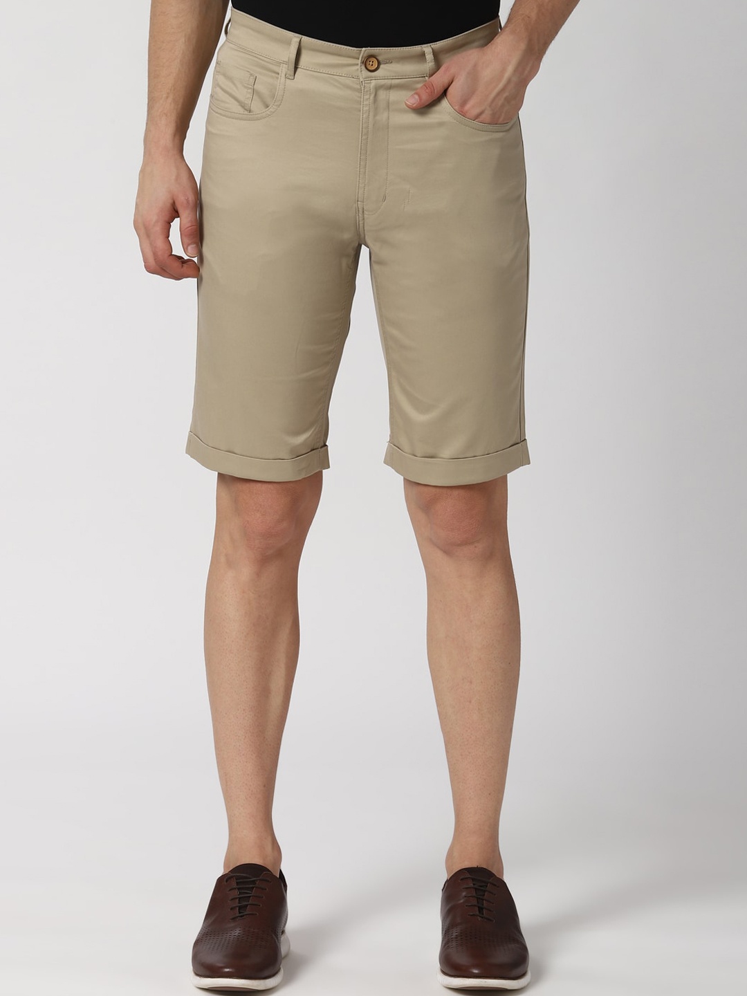 Peter England Casuals Men Beige Solid Slim Fit Regular Shorts