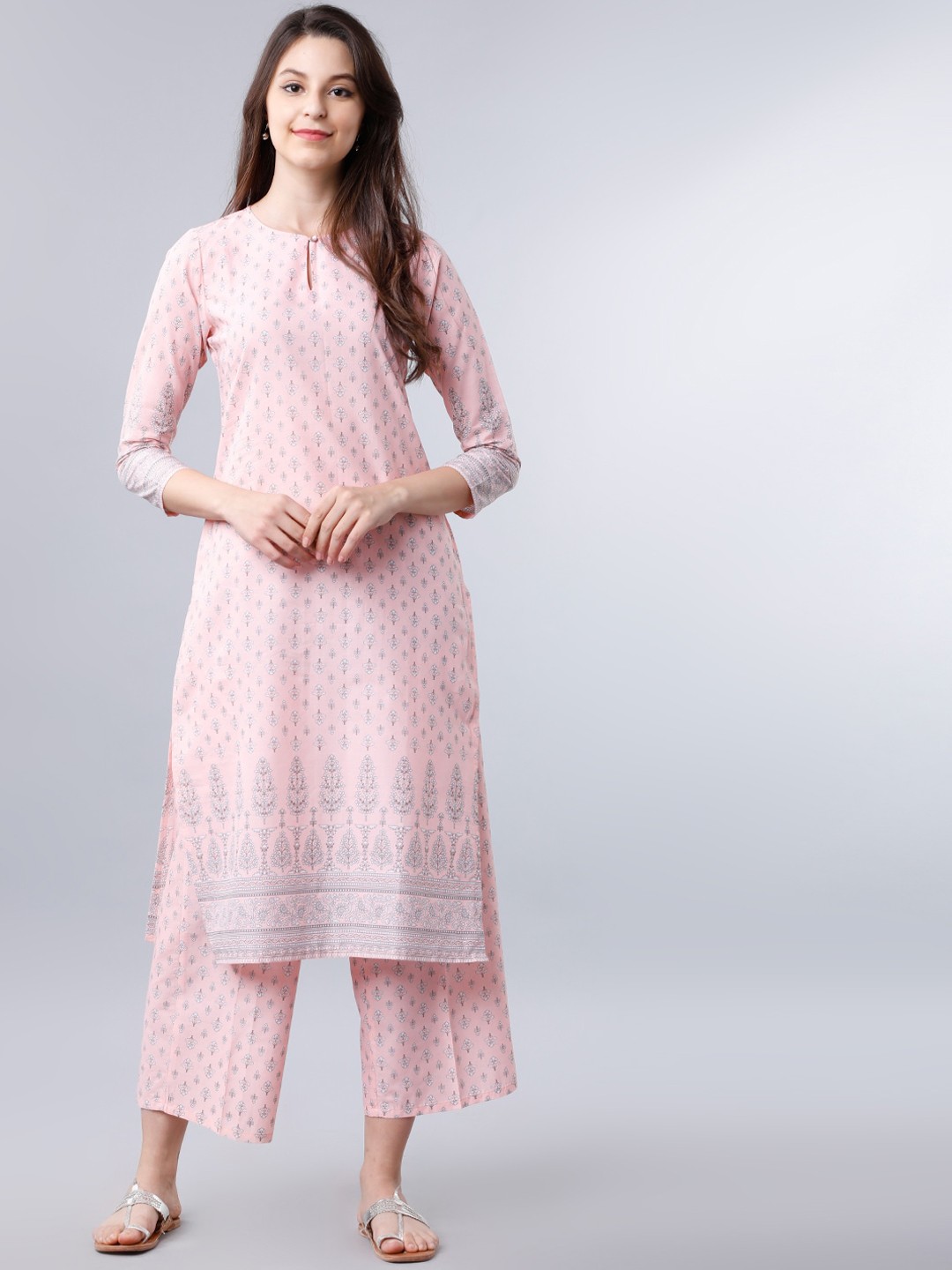 

Vishudh Women Pink Printed A-Line Kurta