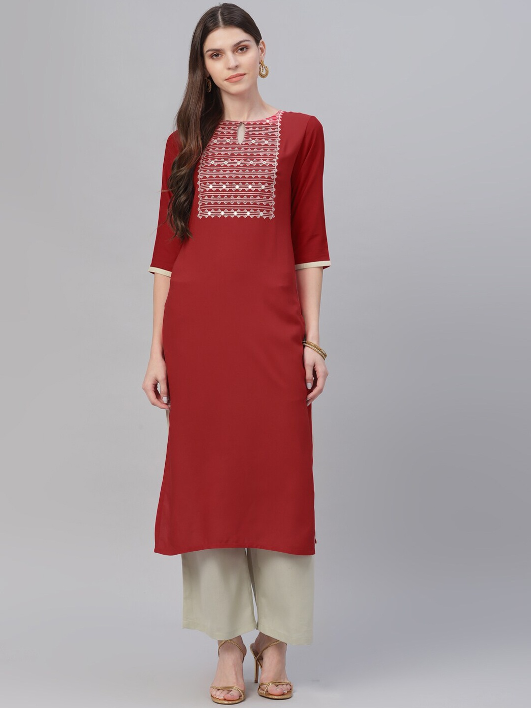 

GERUA Women Red Yoke Design Kurta with Palazzos