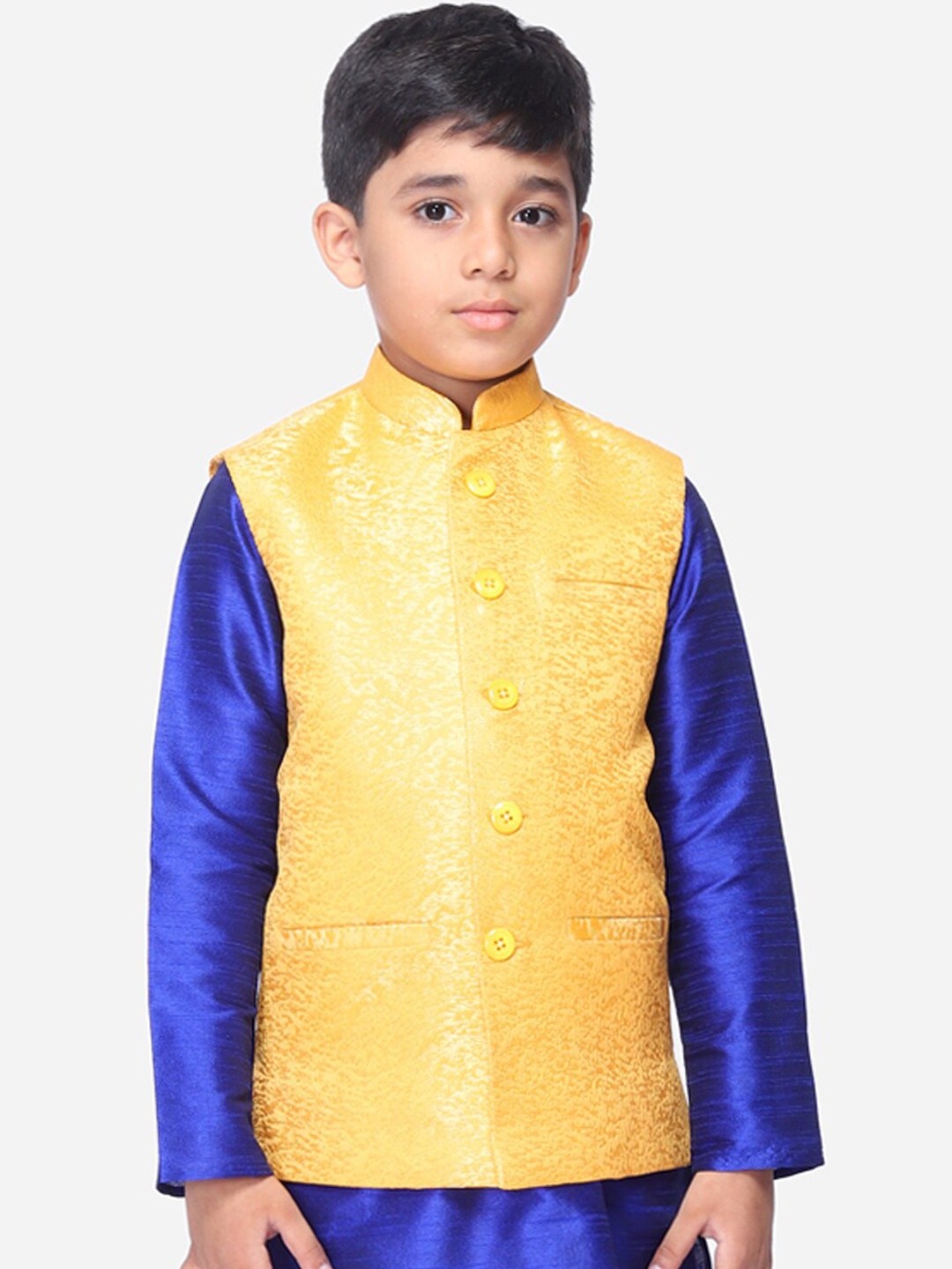 NAMASKAR Boys Yellow Woven Design Nehru Jacket