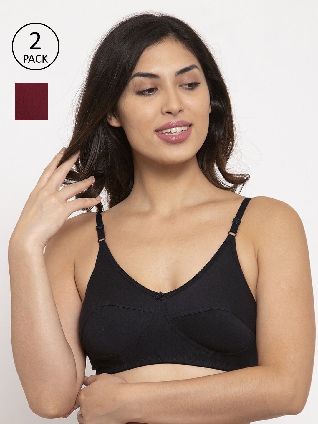 

Innocence Women Pack of 2 Solid Full Coverage Everyday Bras BBAPLIN90550_28B, Navy blue