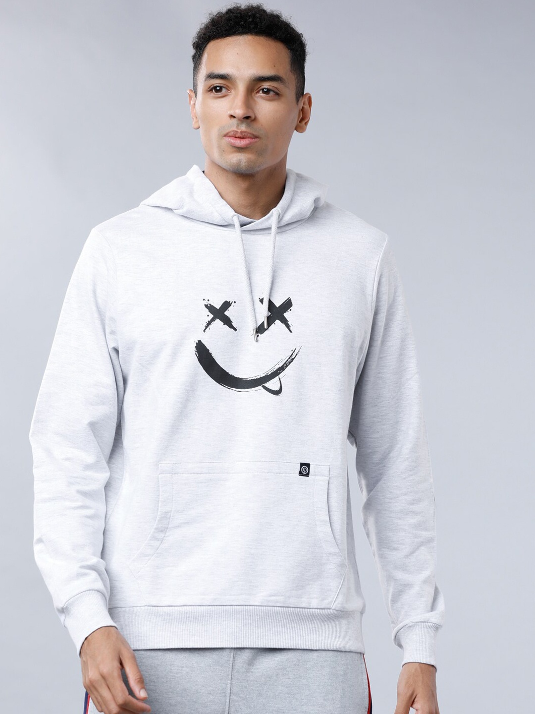 

LOCOMOTIVE Men Grey & Black Printed Hooded Sweatshirt