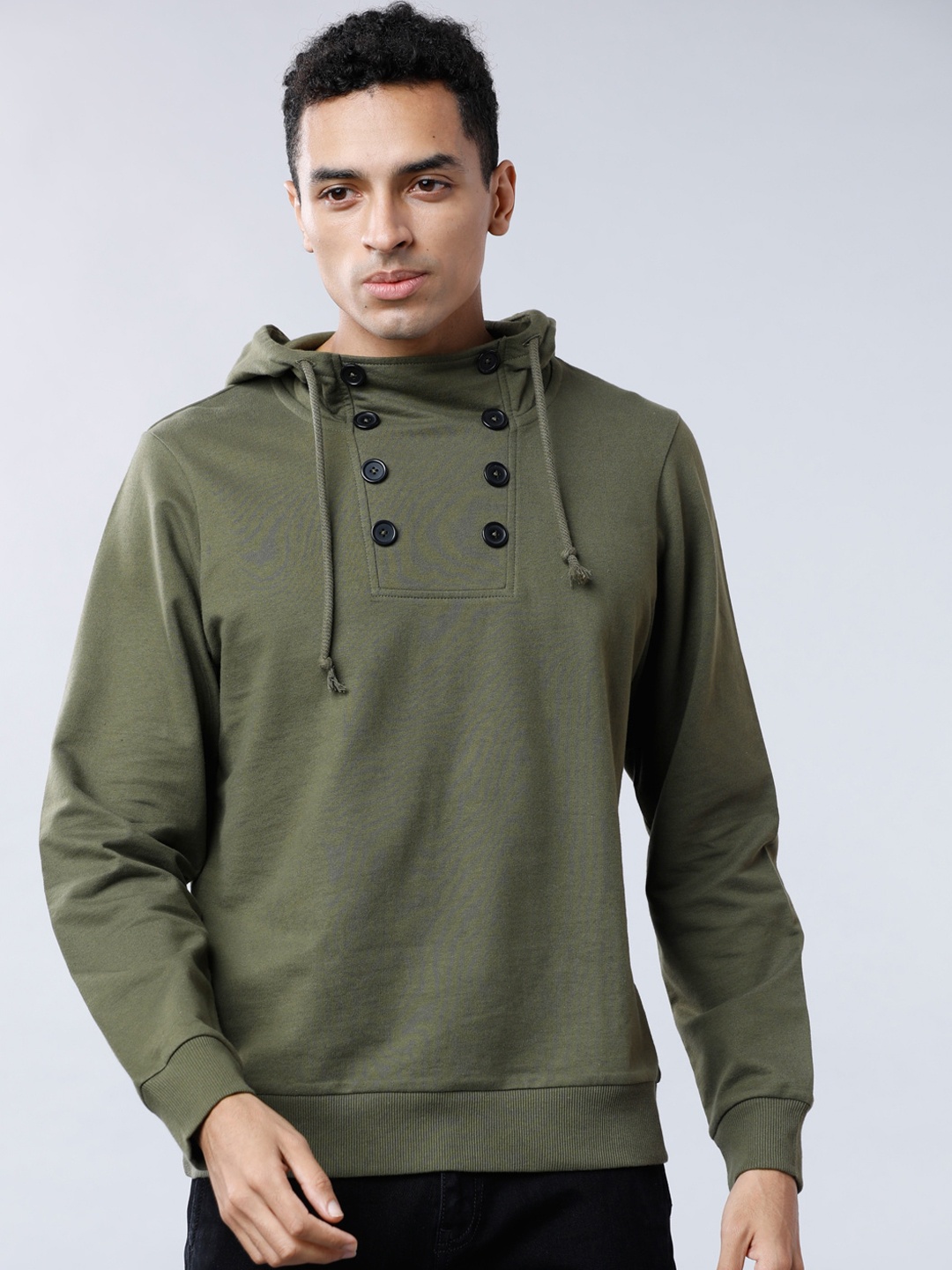 

HIGHLANDER Men Olive Green Solid Hooded Sweatshirt