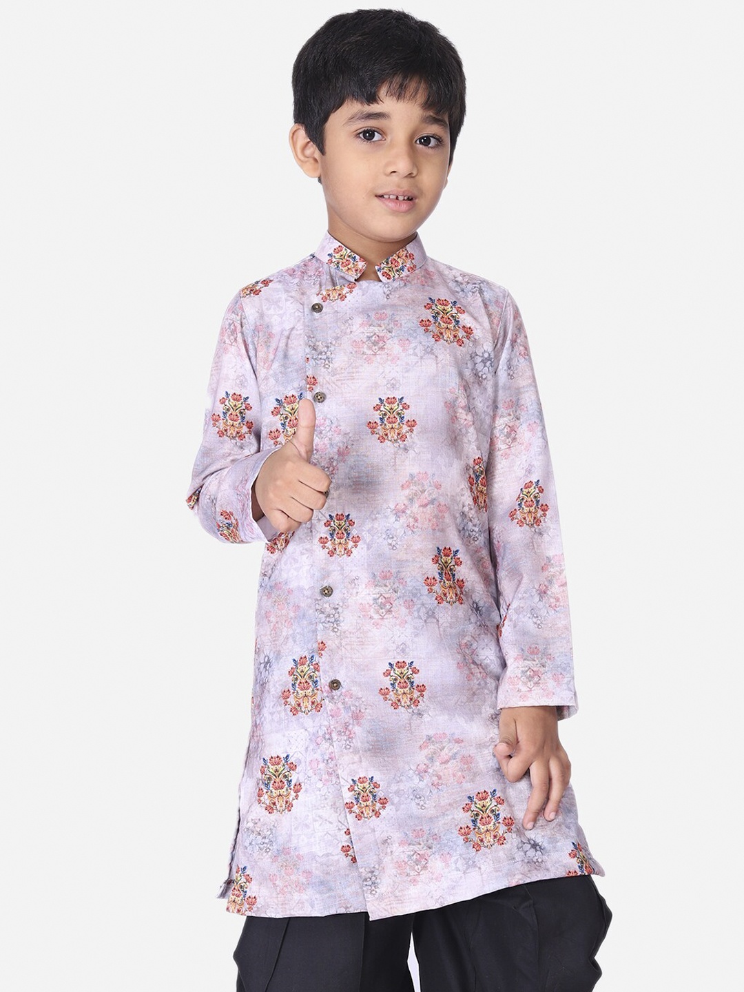 

NAMASKAR Boys Purple Printed Straight Kurta