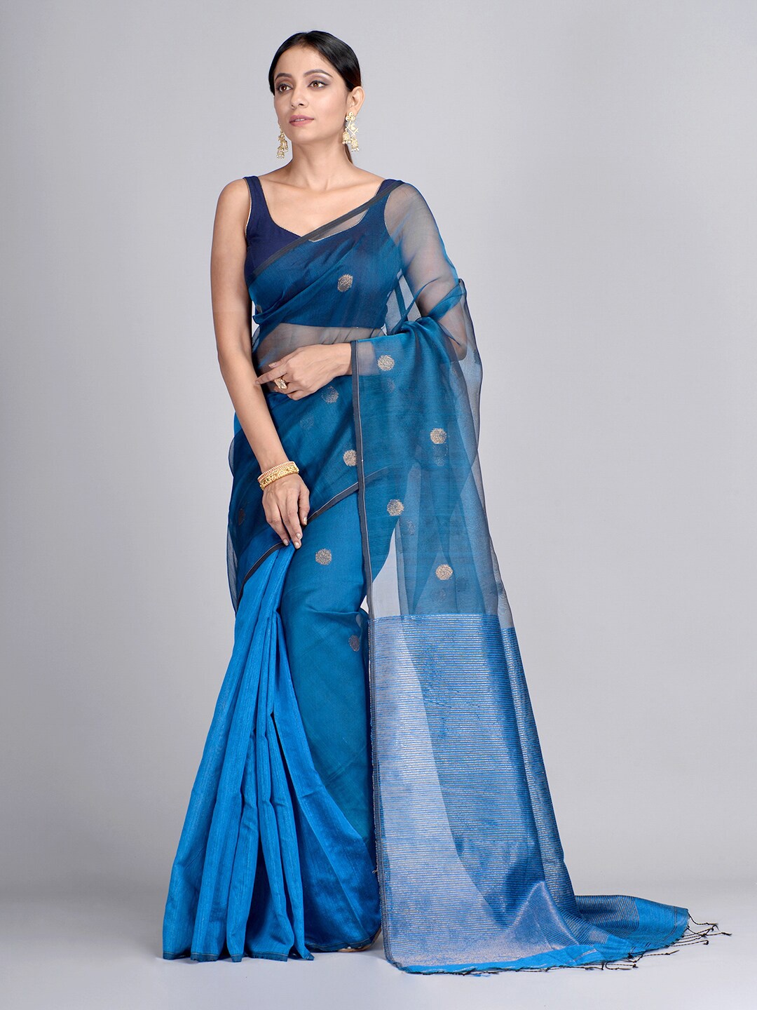

Mitera Blue Pure Silk Woven Design Taant Saree