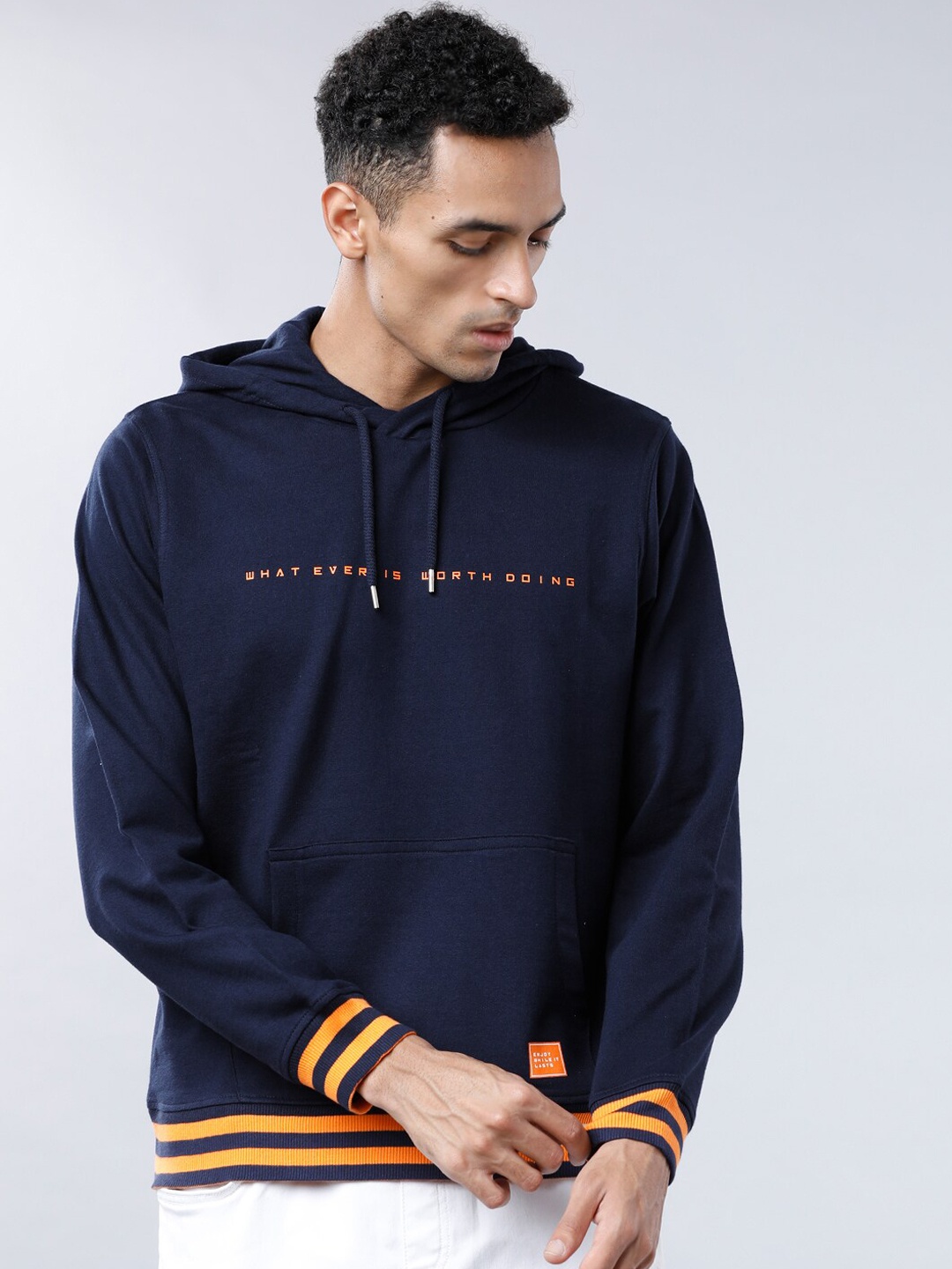

HIGHLANDER Men Navy Blue Printed Hooded Sweatshirt