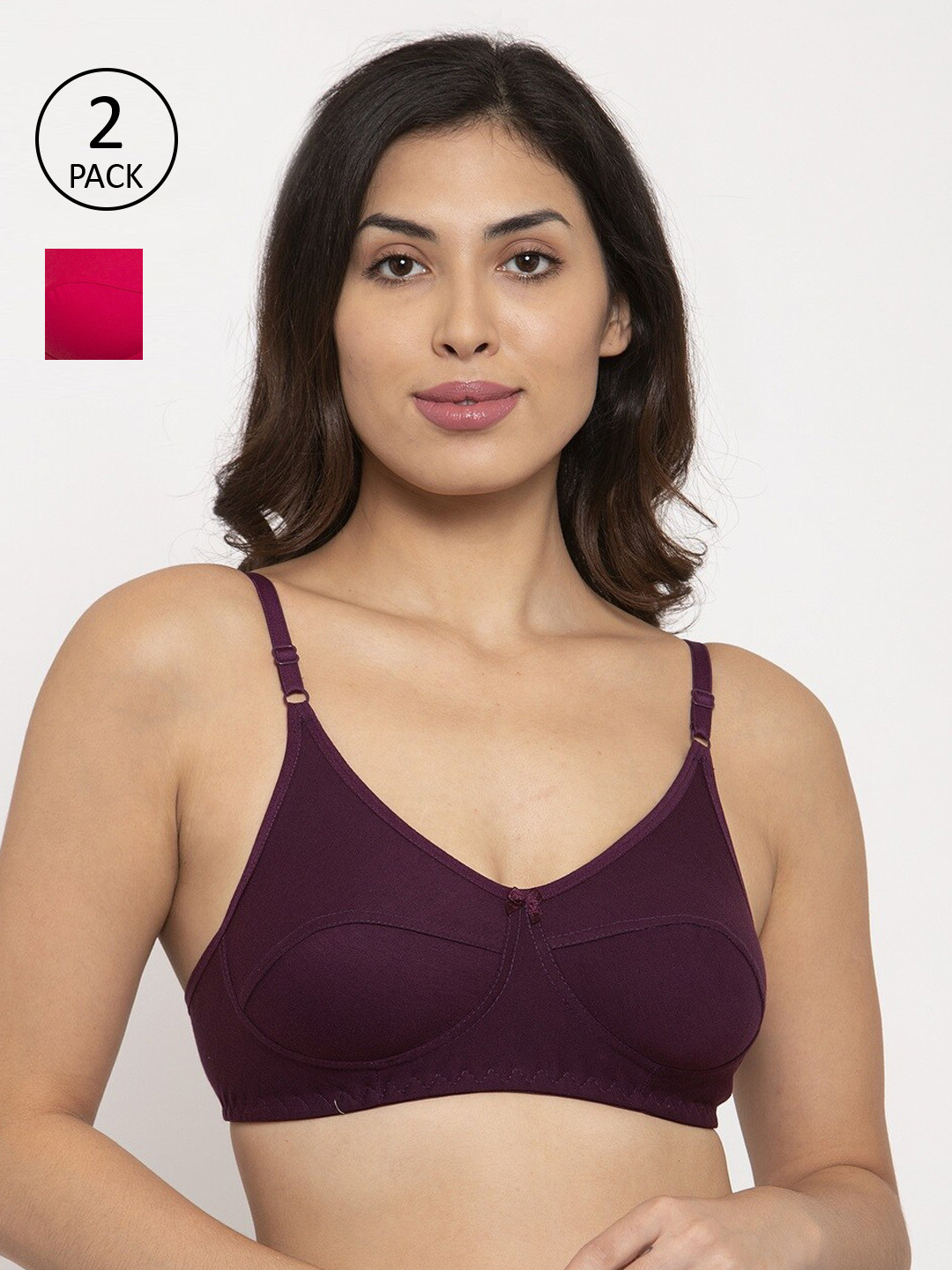 

Innocence Women Pack Of 2 Full Coverage Everyday Bras BBAPLIN90541_28B, Purple