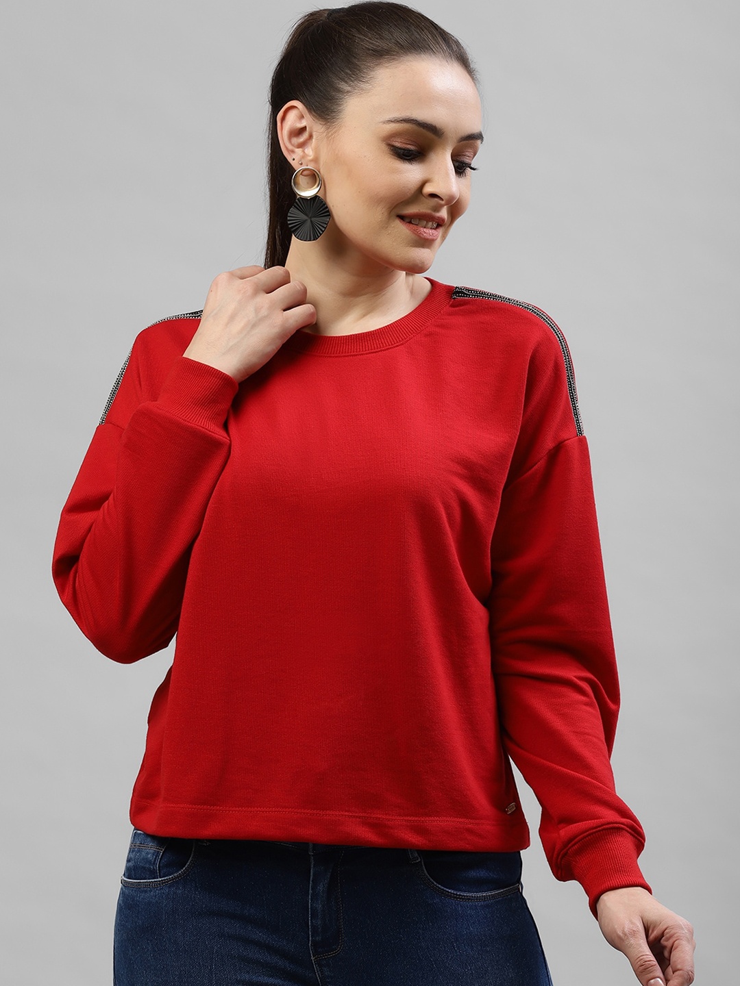 KASSUALLY Women Red Solid Sweatshirt