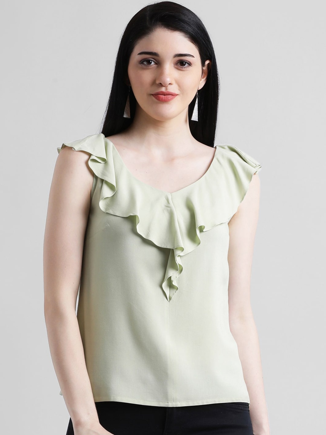 Zink London Green Ruffles Top