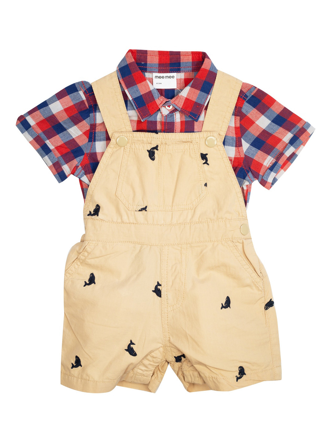 

MeeMee Infant Boys Red & Beige Checked Shirt With Dungaree