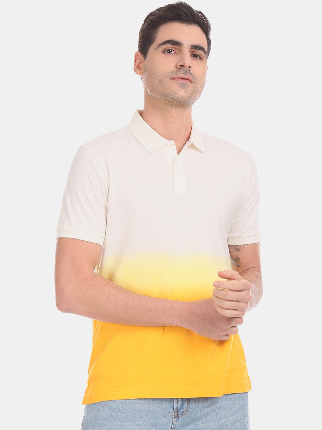 

Aeropostale Men Yellow Dyed Polo Collar T-shirt