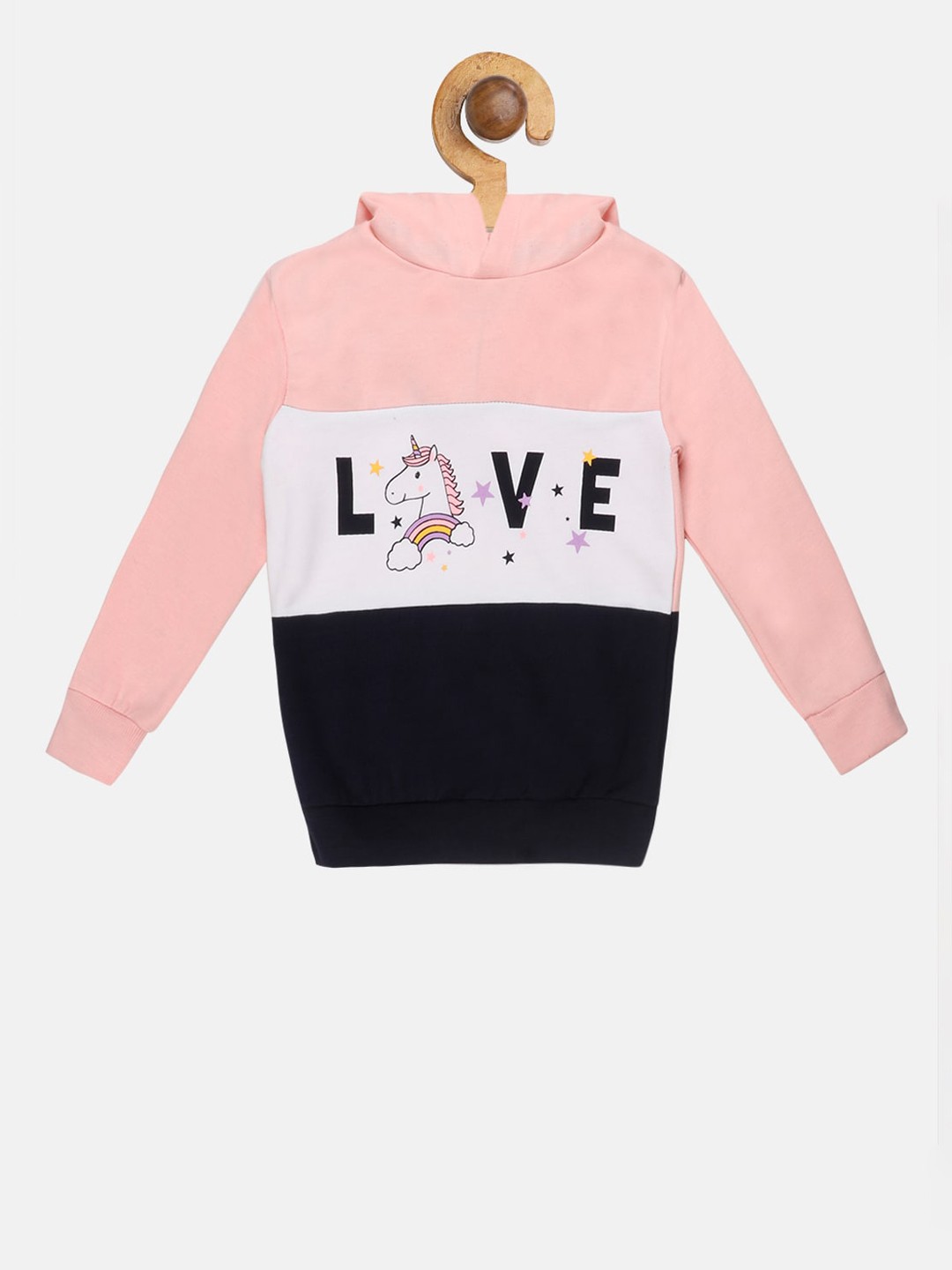 

Lazy Shark Girls Pink Colourblocked Hooded Sweatshirt