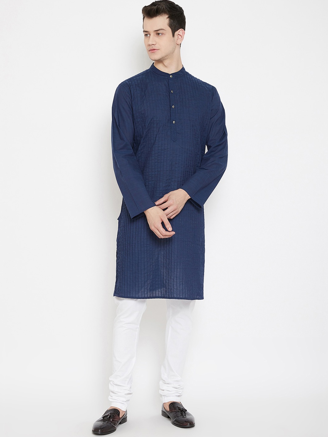 

even Men Blue Striped Straight Kurta