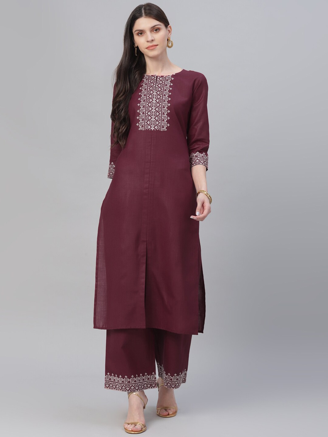 

Gerua By Libas Women Maroon Yoke Design Kurta with Palazzos