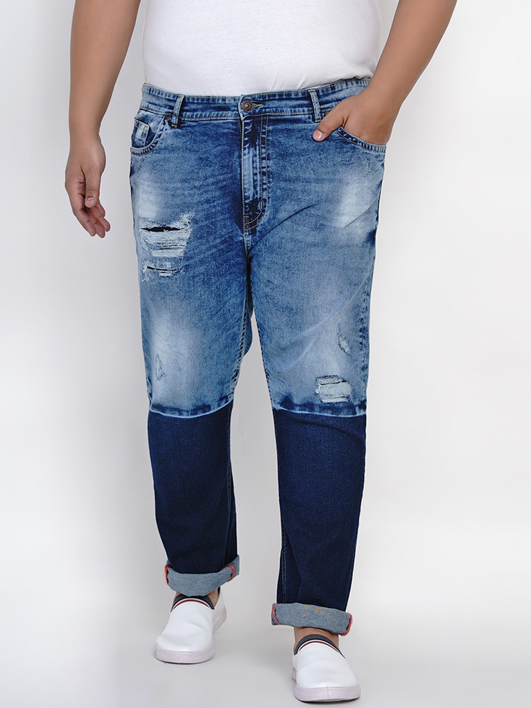 

John Pride Men Blue Regular Fit Mid-Rise Mildly Distressed Stretchable Jeans
