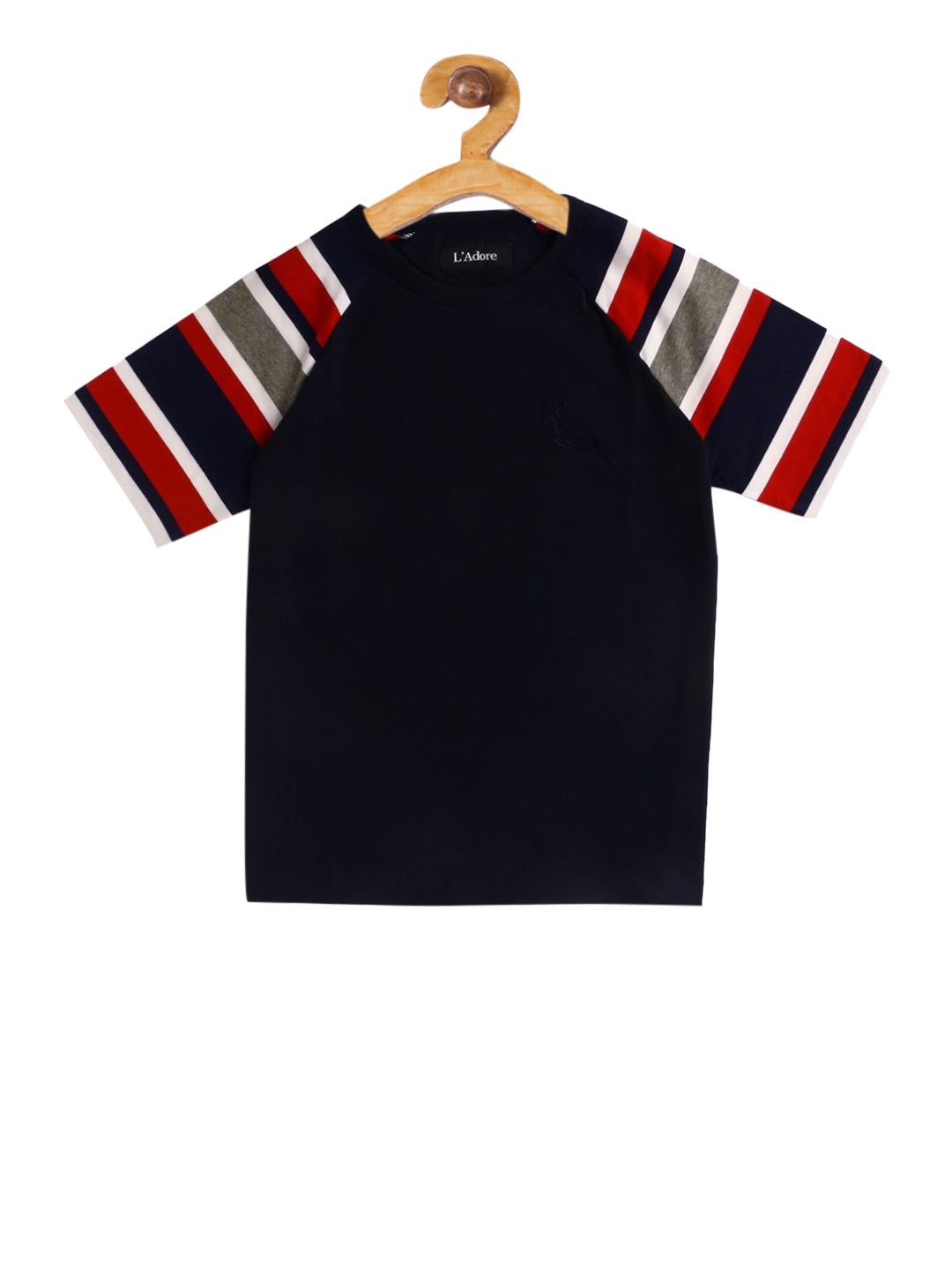 

LAdore Unisex Kids Navy Blue Striped Round Neck T-shirt