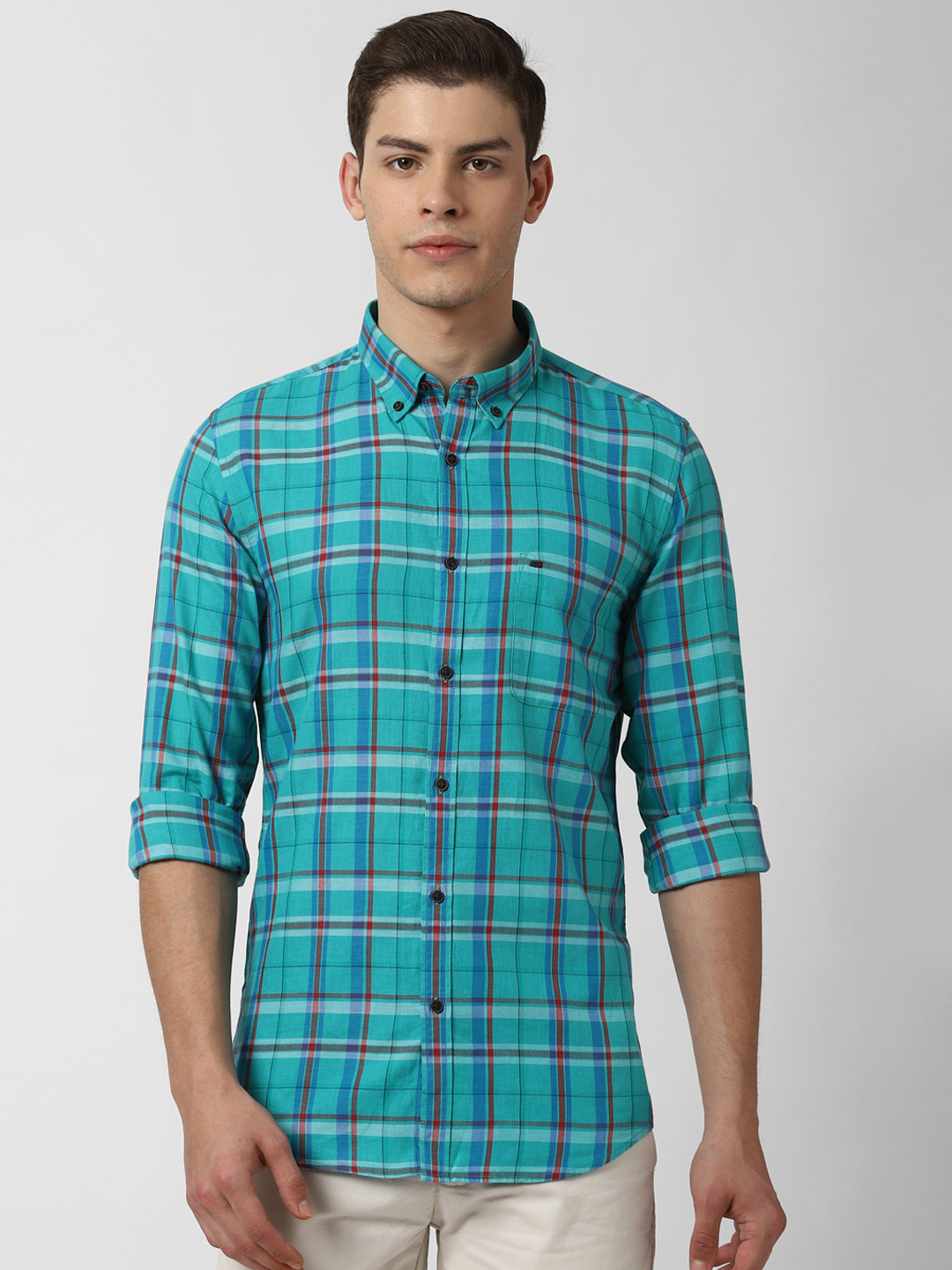

Peter England Casuals Men Blue Slim Fit Checked Casual Shirt