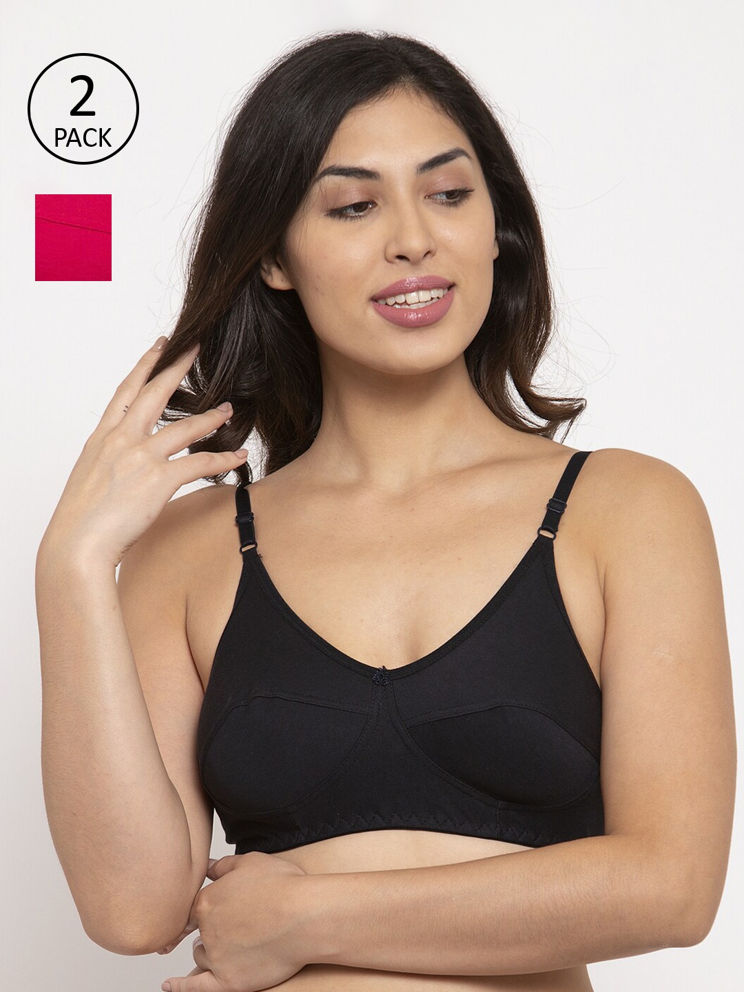 

Innocence Women Pack Of 2 Non-Wired Non-Padded Everyday Bras BBAPLIN90552_36B, Black