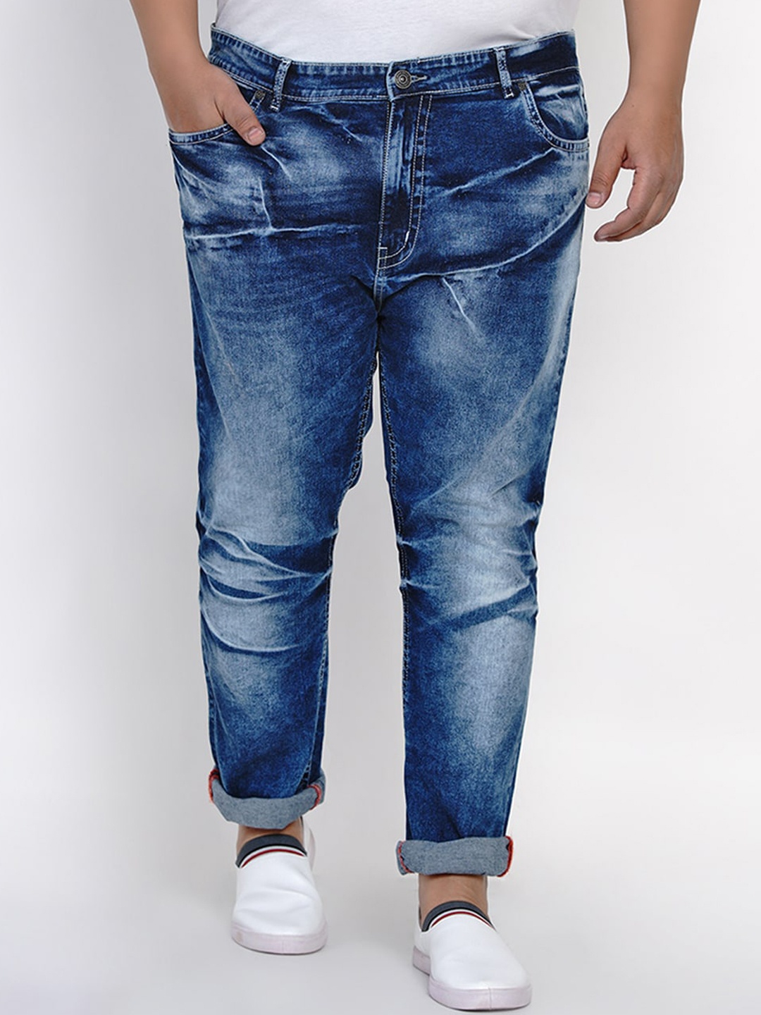 

Plus Size Men Blue Regular Fit Mid-Rise Clean Look Stretchable Jeans