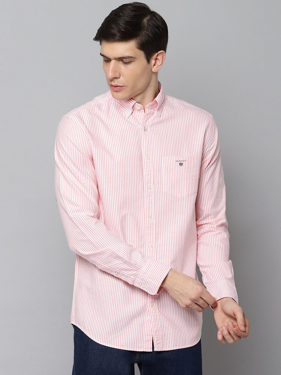 

GANT Men Orange Straight Regular Fit Striped Casual Shirt