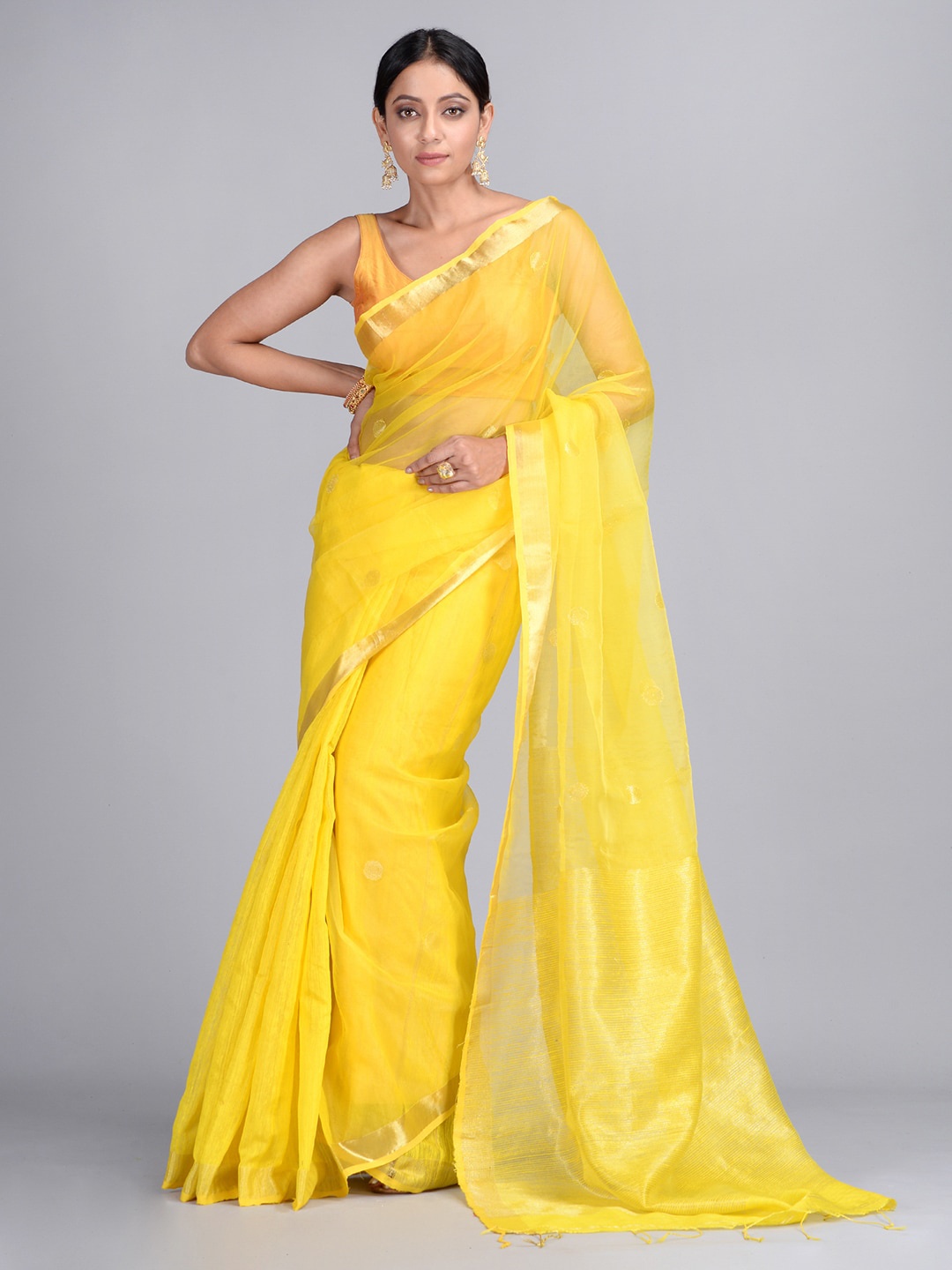 

Mitera Yellow Pure Silk Woven Design Taant Saree