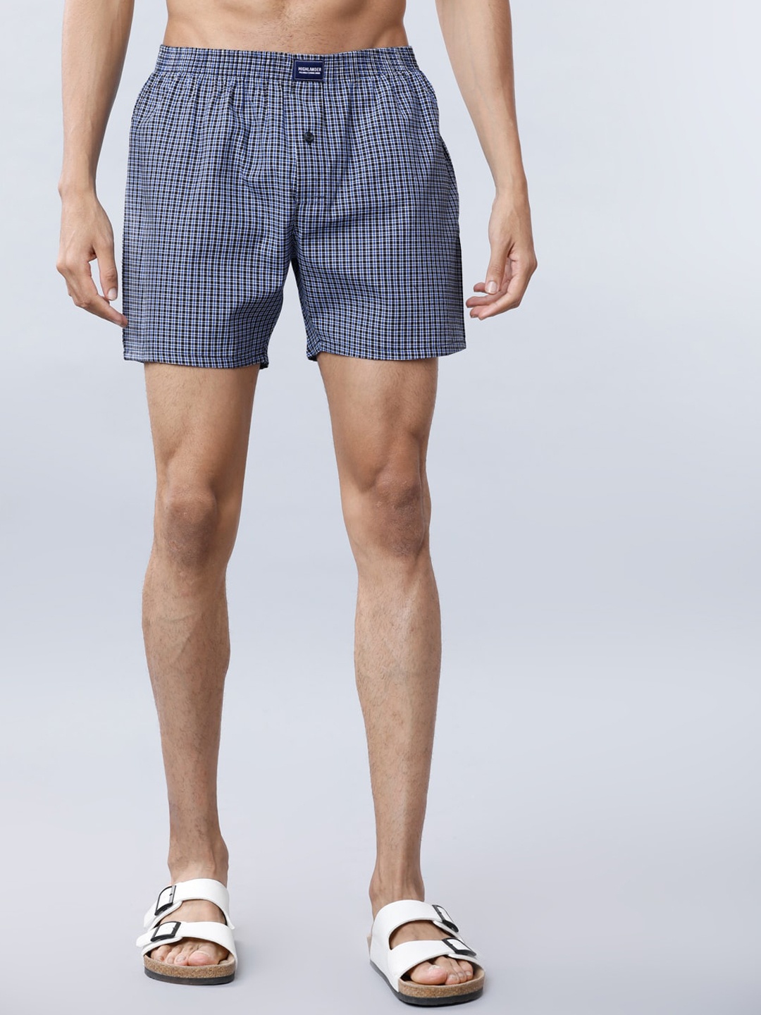 

HIGHLANDER Men Blue & White Checked Boxers