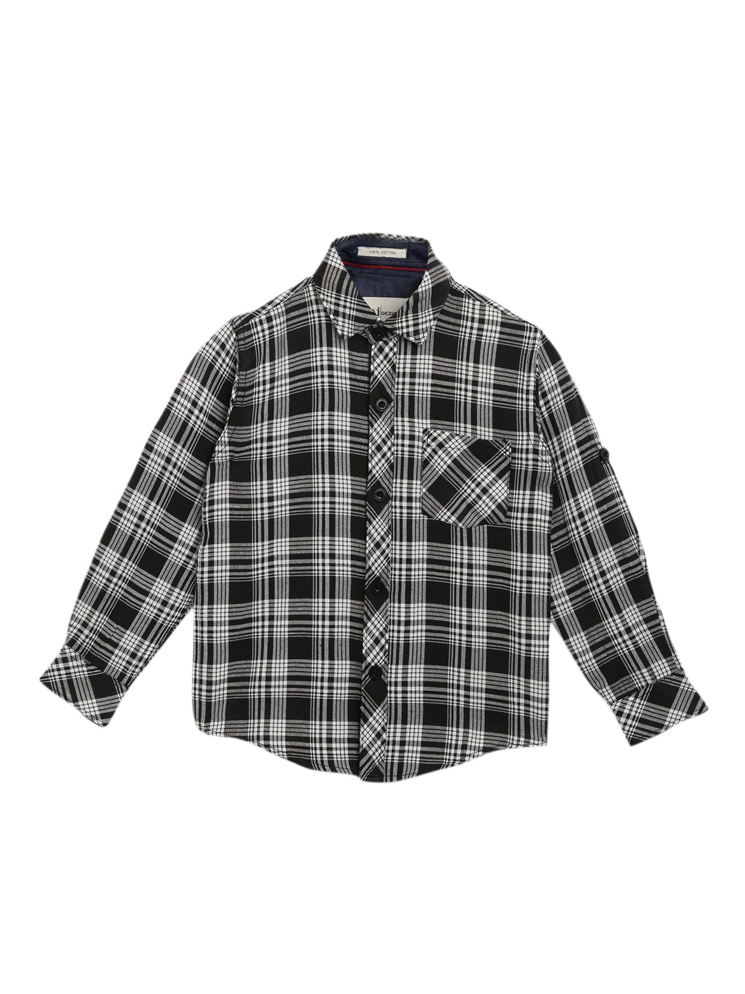 

Aj DEZInES Boys Black & White Regular Fit Checked Casual Shirt