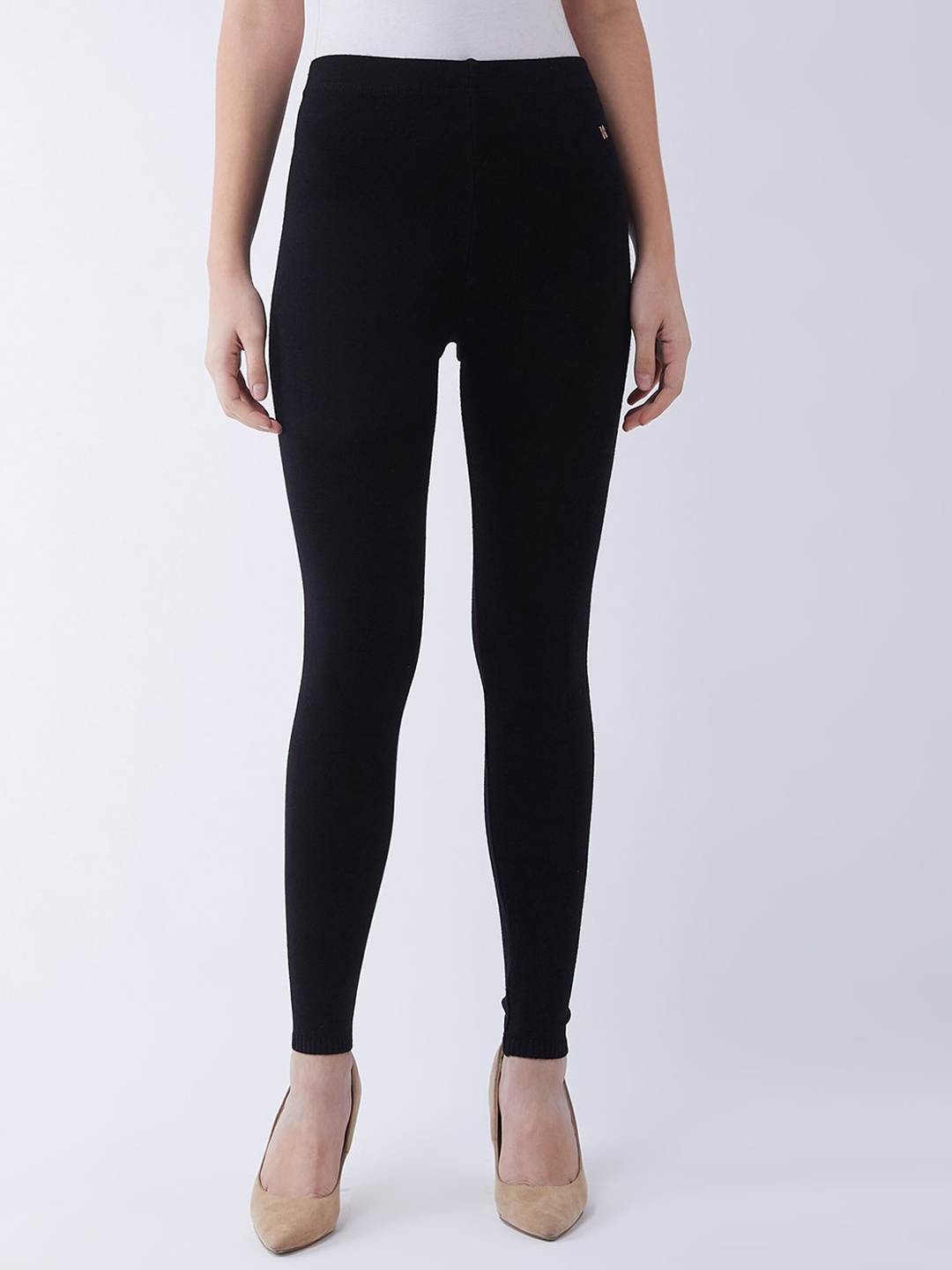 

RVK Women Black Solid Slim Fit Ankle-Length Acrylic Leggings