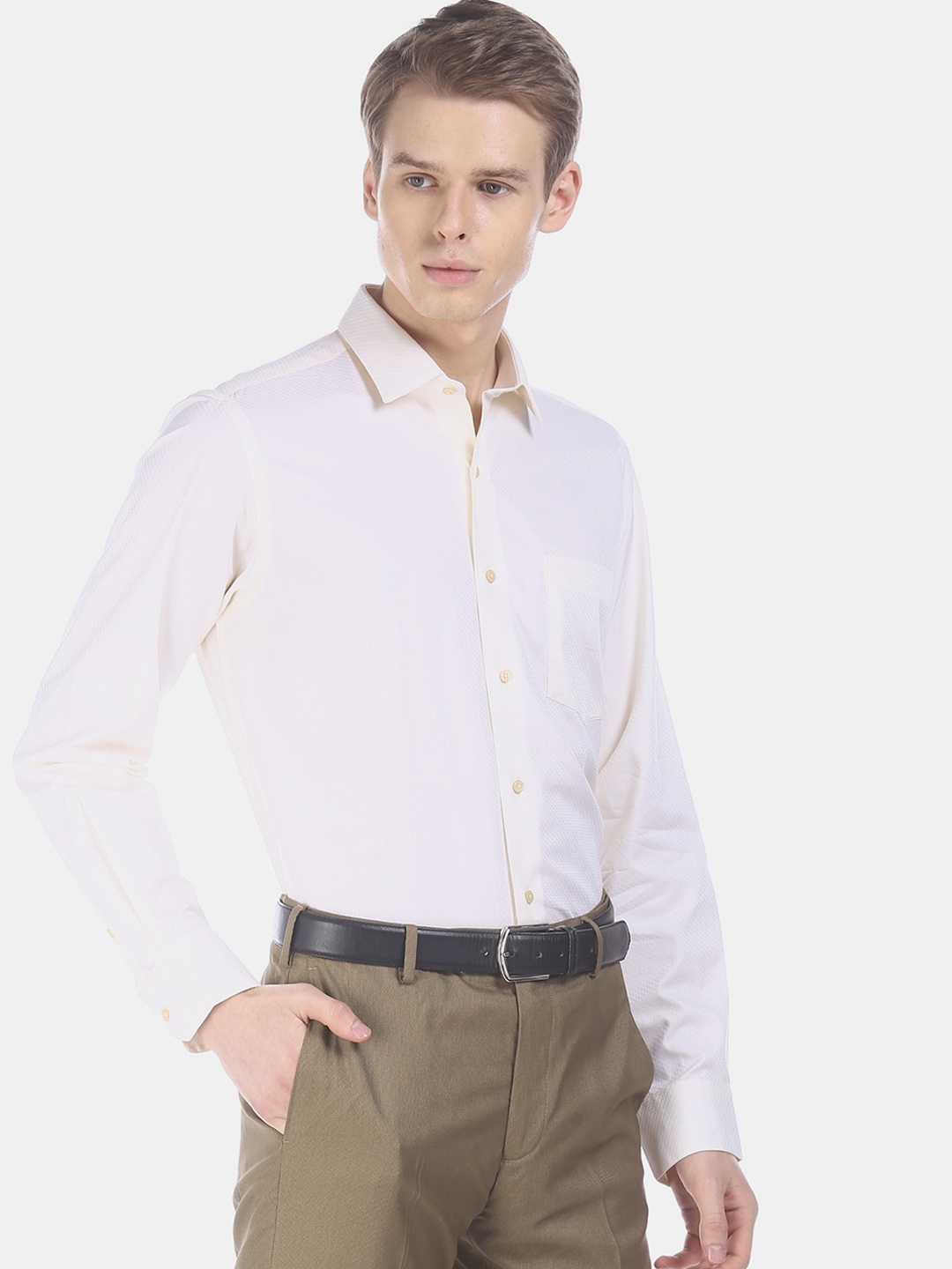 

Arrow Men Cream-Coloured Regular Fit Solid Formal Shirt